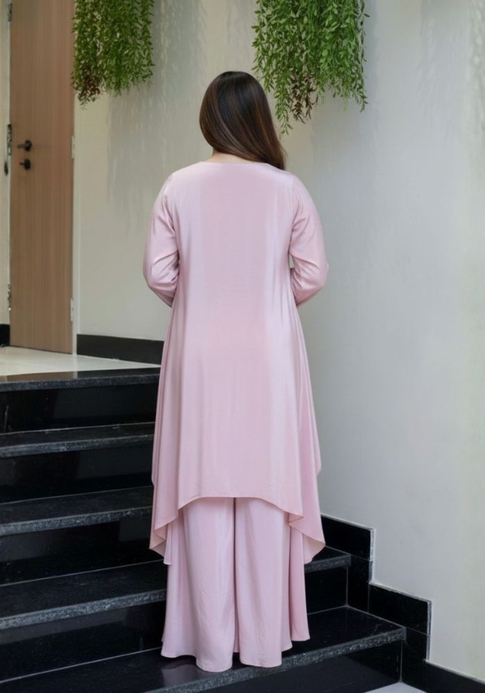 Pink Embroidered French Crepe Kurta Palazzo Set for Women