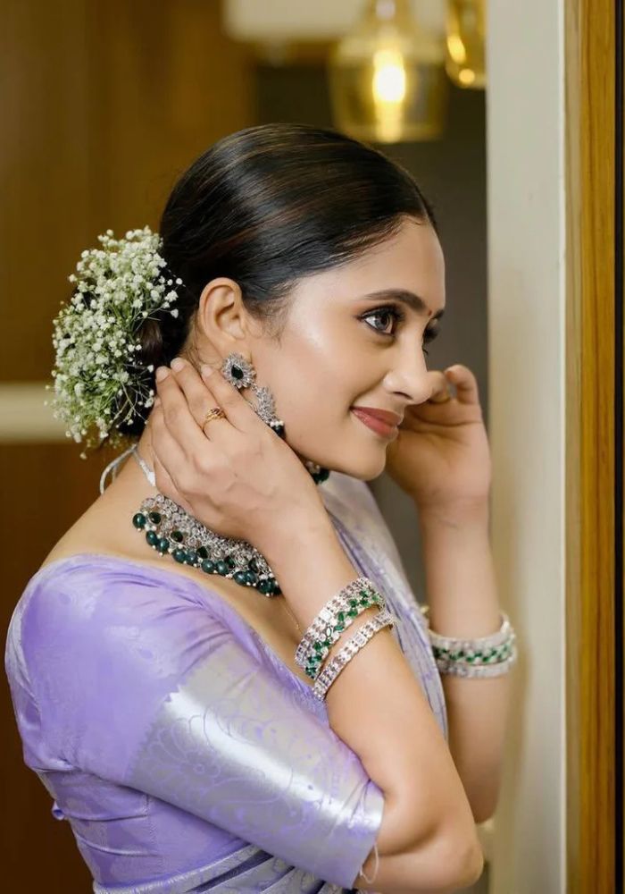 Lavender Banarasi Satin Silk Saree with Golden Zari Border