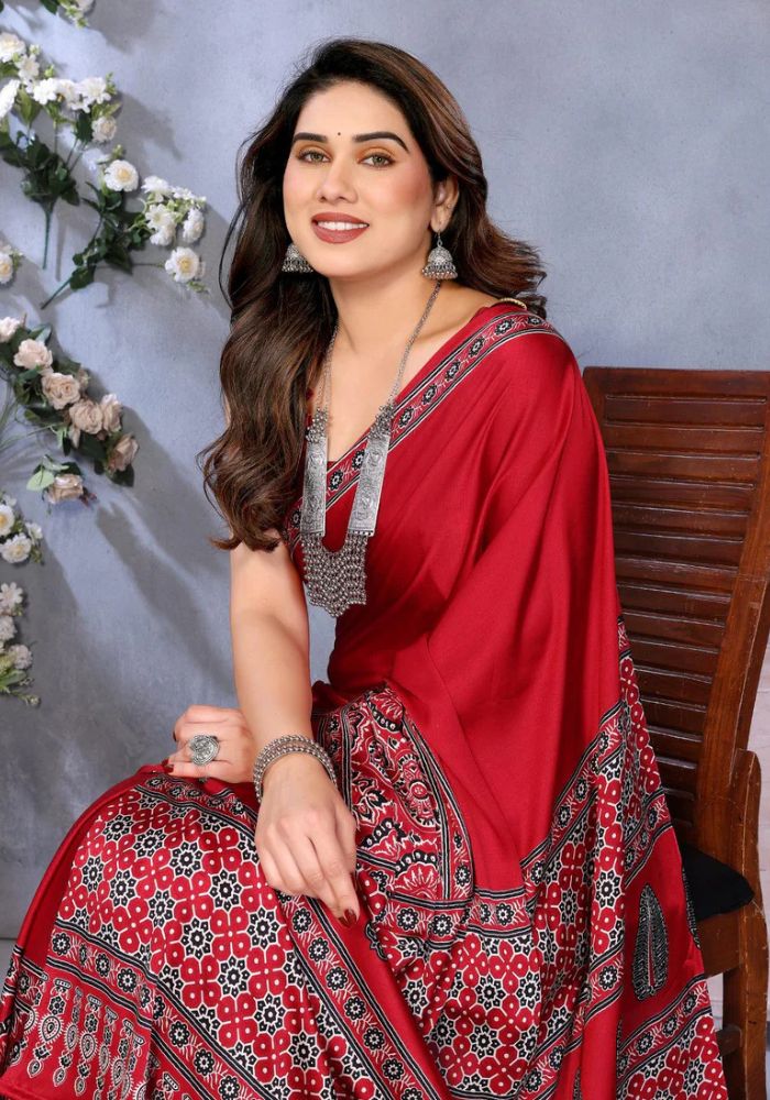 Red Banarasi Silk Saree with Golden Zari
