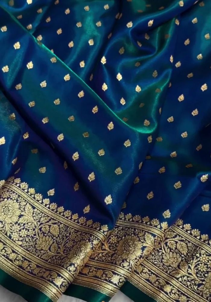 Teal Blue Banarasi Satin Saree