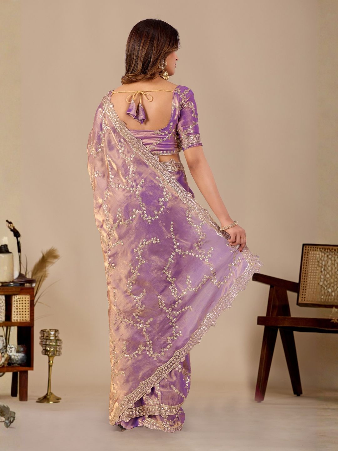 Lavender Embroidered Silk Saree with Designer Blouse for Wedding & Festive Wear
