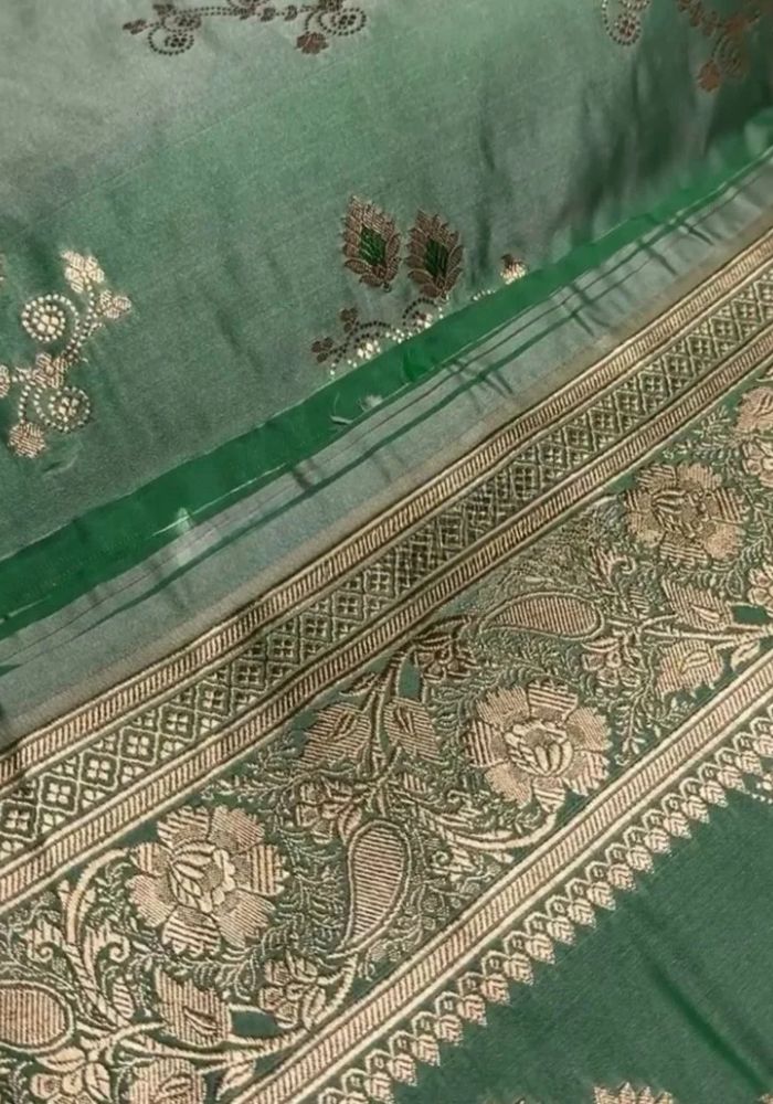 Mint Green Half-Mix Kanjivaram Silk Saree with Golden Zari