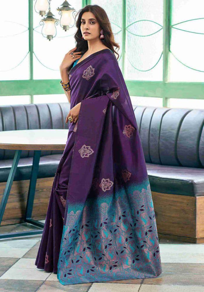 Purple Lichi Silk Saree