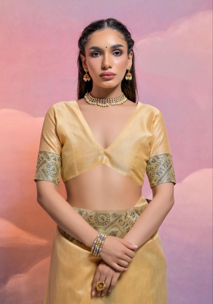 Traditional Goldan Silk Saree with Golden Zari Work
