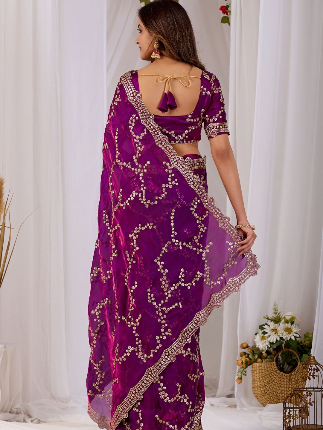 Royal Purple Embroidered Silk Saree with Designer Blouse for Wedding & Festive Wear