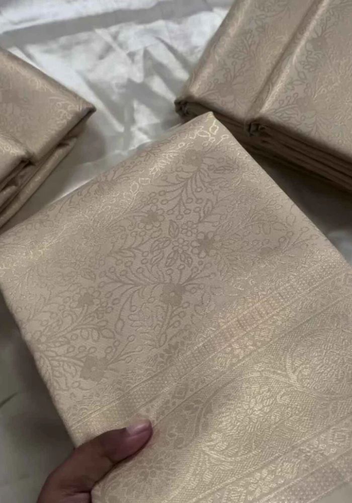 Off White Semi Brocade Soft Silk Saree for Women