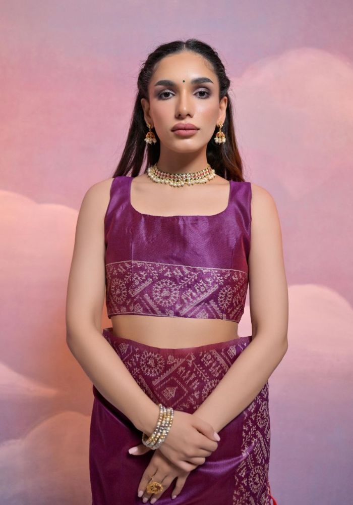 Traditional Purple Silk Saree with Golden Zari Work