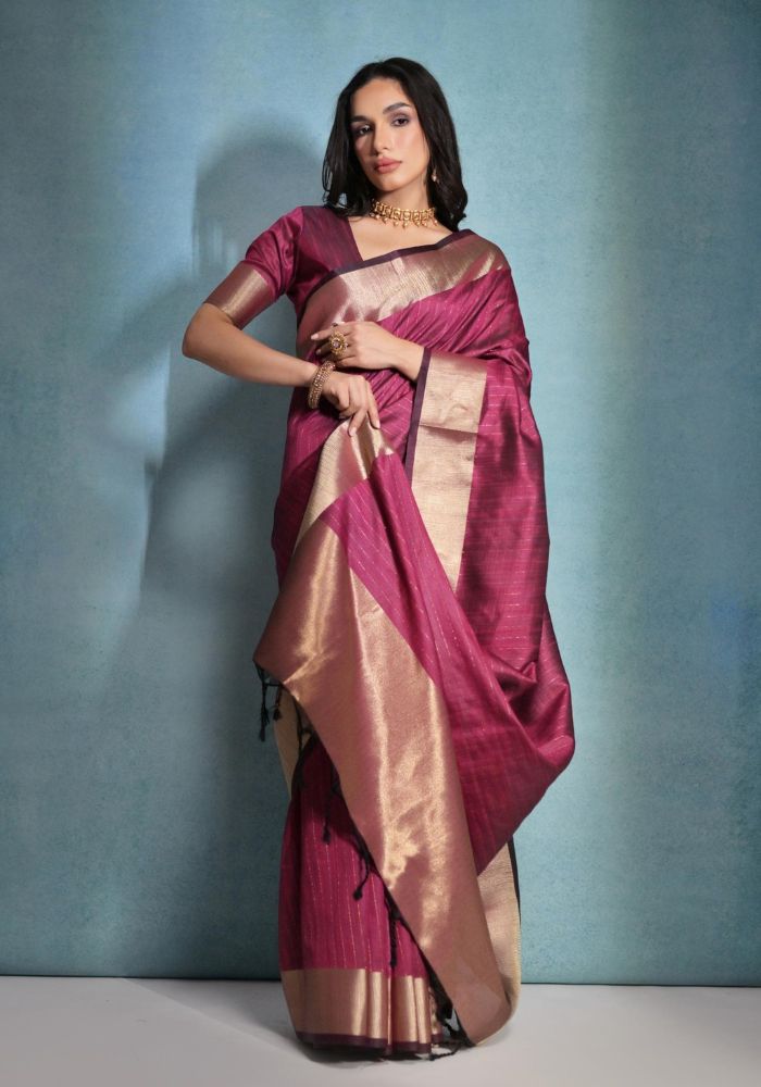 Timeless Wine Silk Saree with Rich Golden Accents