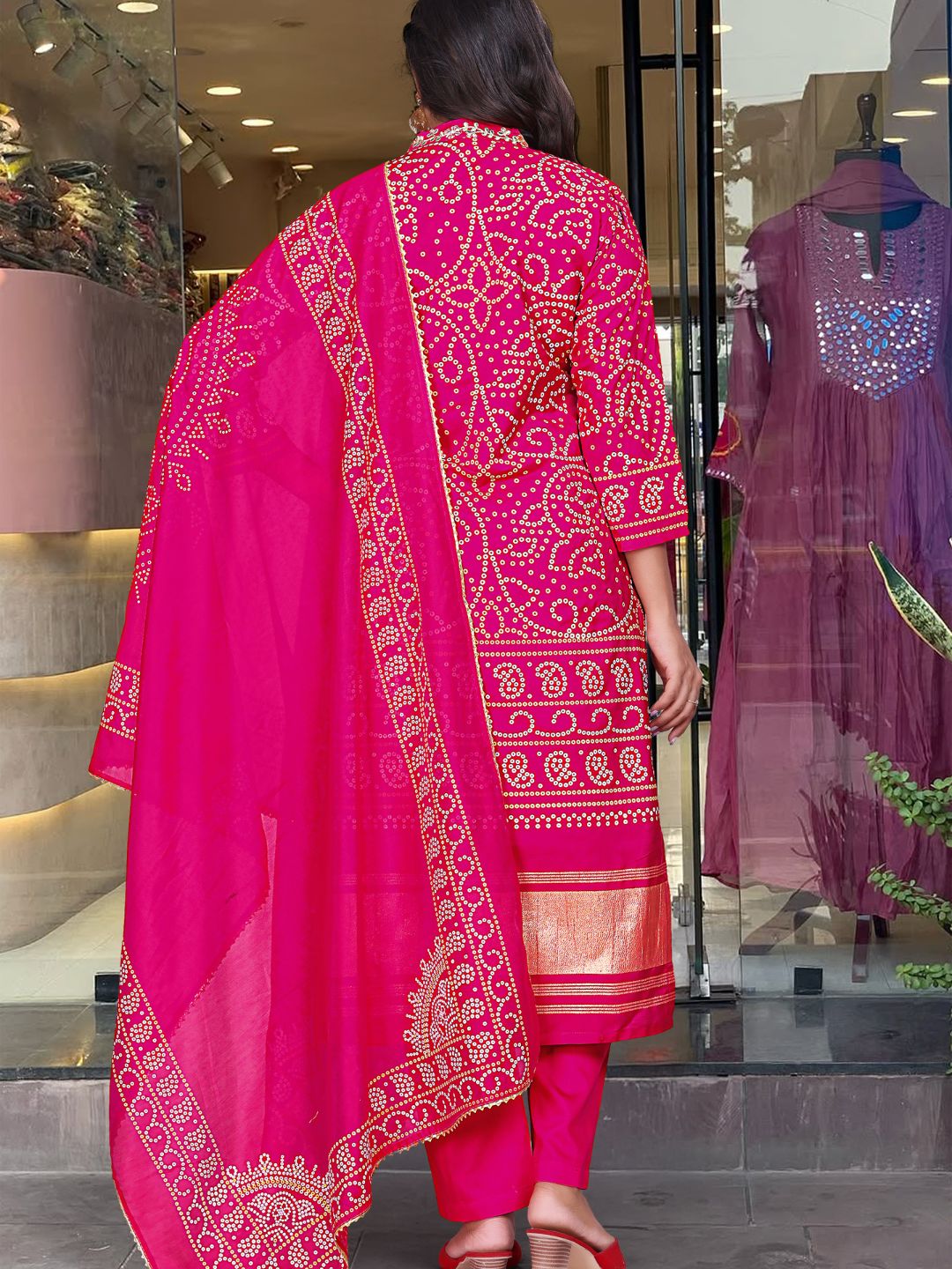 Women Pink Hand Printed & Embroidered Viscose Silk Kurta Set with Chanderi Cotton Dupatta