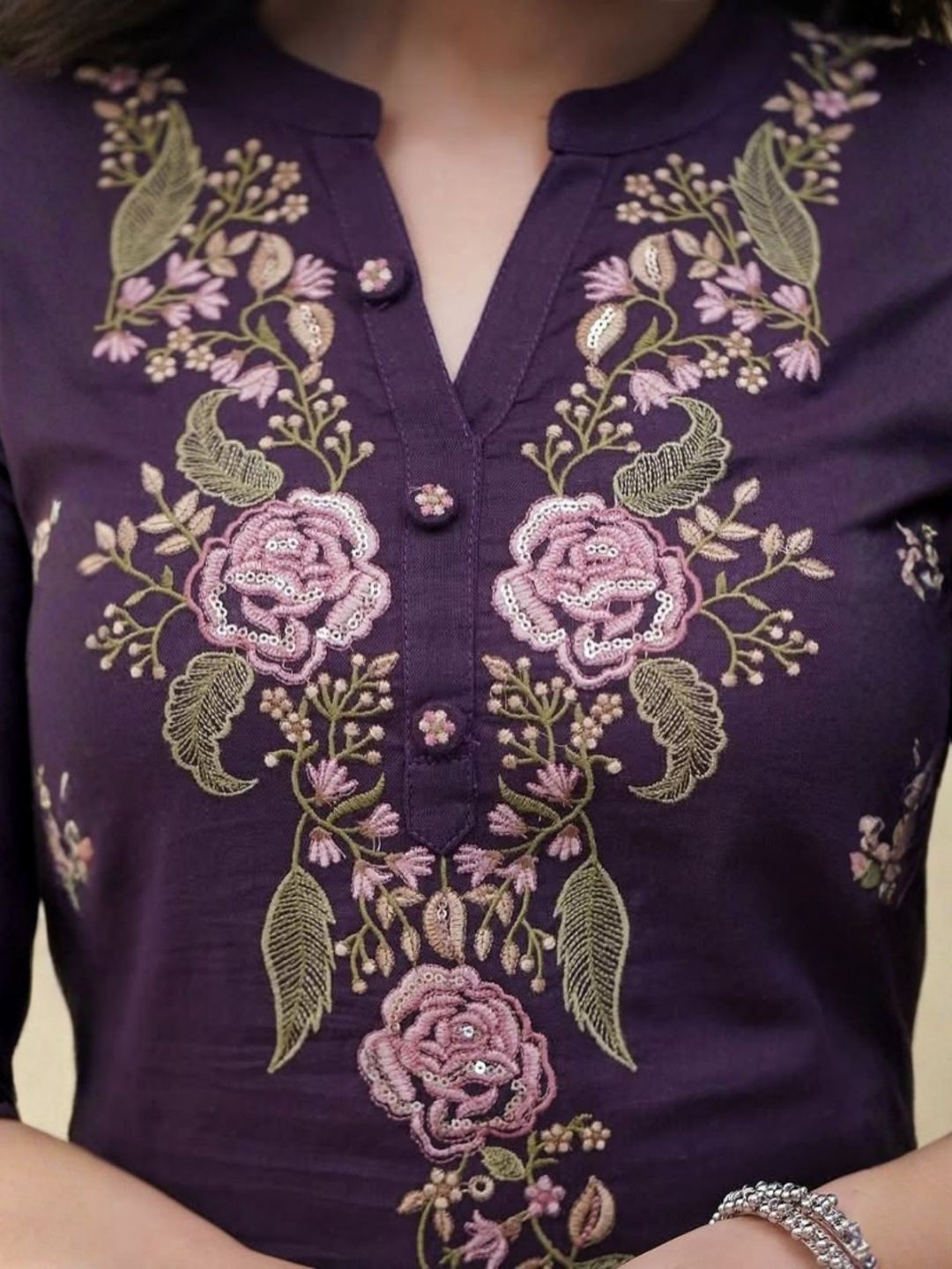 Women Purple Embroidered Rayon Slub Kurta Set with Dupatta