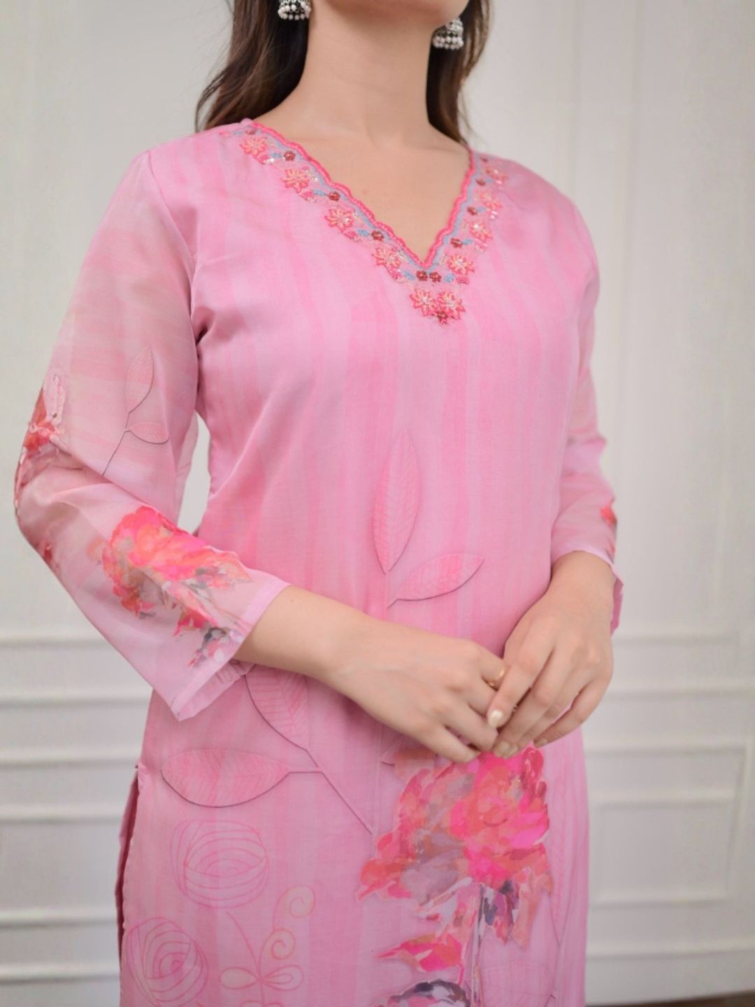 Blush Bloom Premium Organza Printed Kurta Set with Dupatta for Women