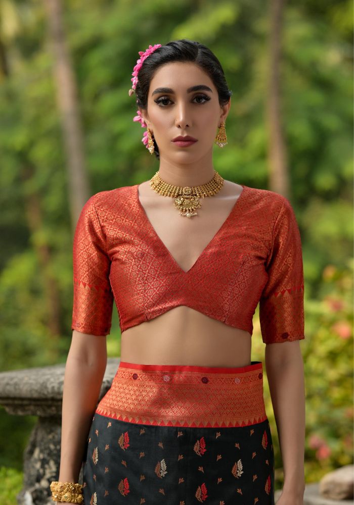 Traditional Banarasi Silk Saree in Black with Floral Weaving