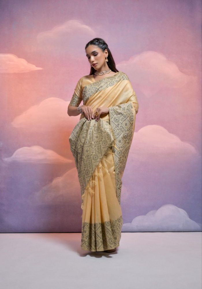 Traditional Goldan Silk Saree with Golden Zari Work