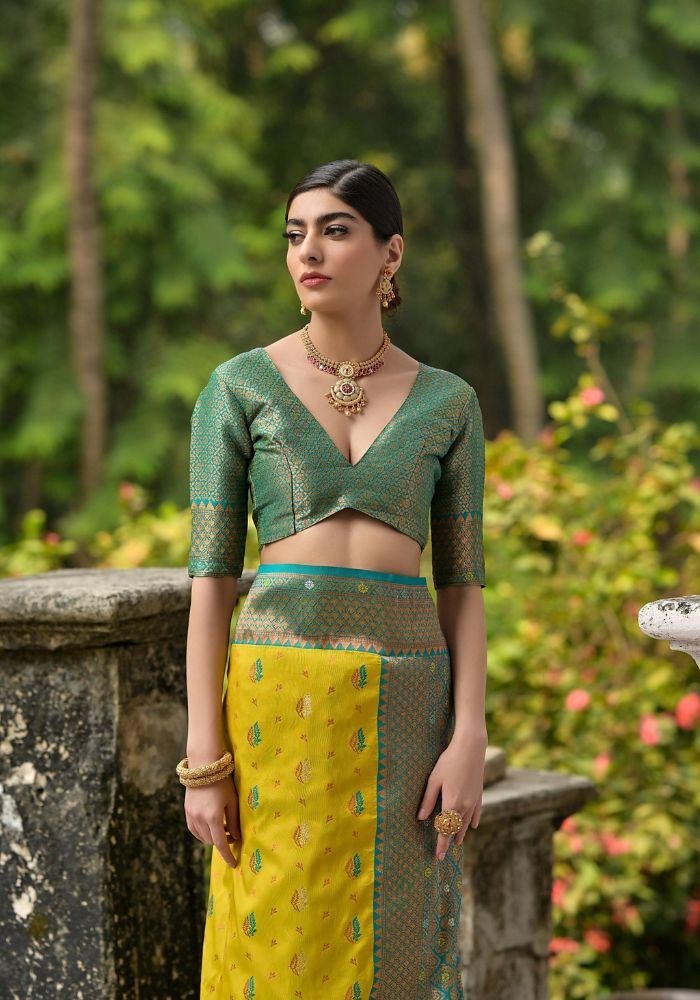 Traditional Banarasi Silk Saree in Yellow with Floral Weaving
