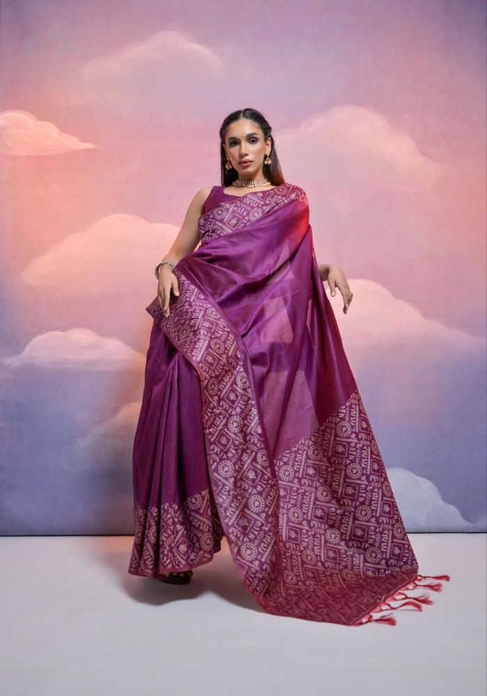 Traditional Purple Silk Saree with Golden Zari Work