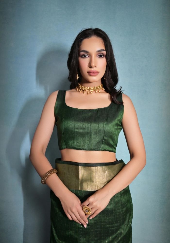 Timeless Green Silk Saree with Rich Golden Accents