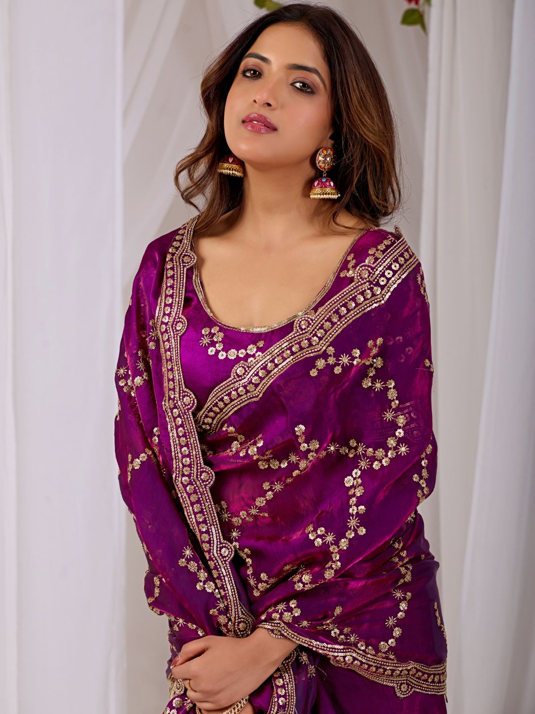 Royal Purple Embroidered Silk Saree with Designer Blouse for Wedding & Festive Wear