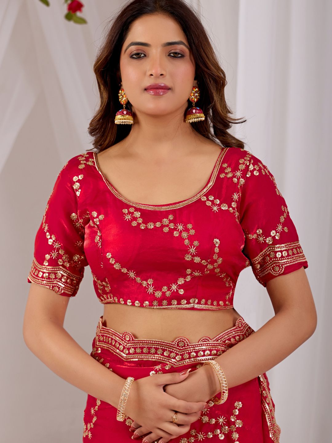 Rani Pink Embroidered Silk Saree with Designer Blouse for Wedding & Festive Wear