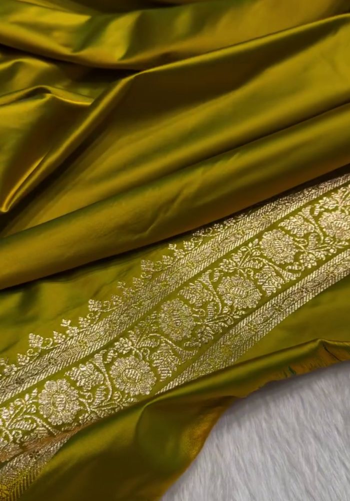 Zarina - Green Banarasi Satin Silk Saree with Golden Zari Weaving