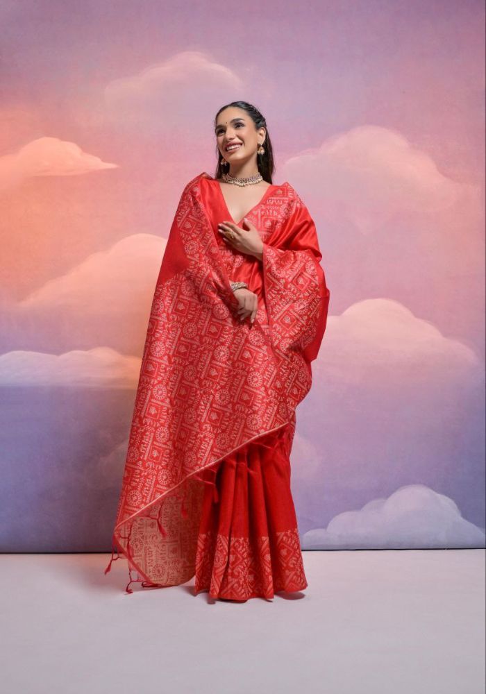 Traditional Oreange Silk Saree with Golden Zari Work