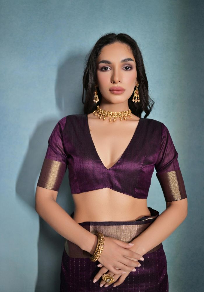 Timeless Purple Silk Saree with Rich Golden Accents