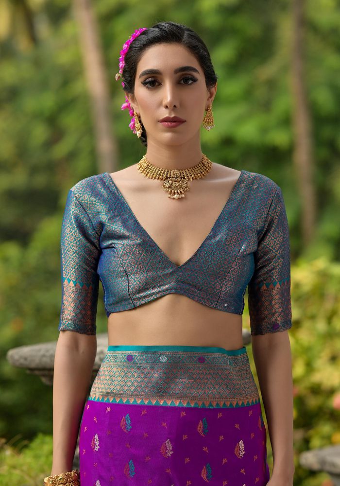 Traditional Banarasi Silk Saree in Purple with Floral Weaving