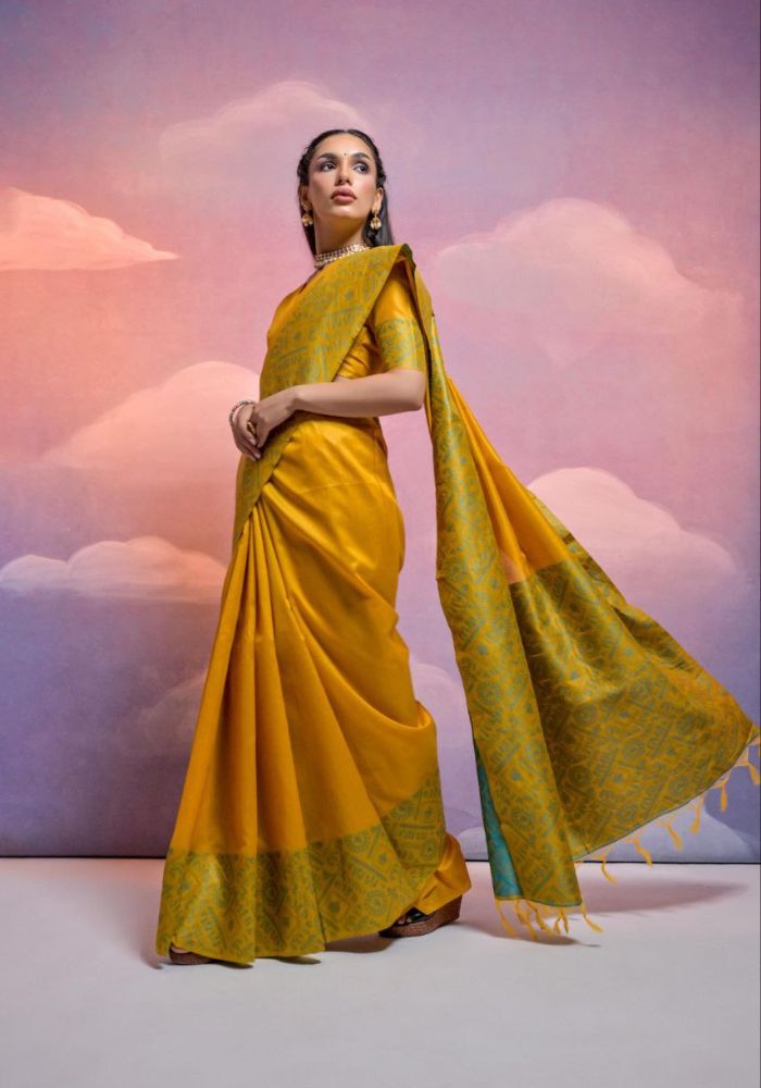 Traditional Mustard Silk Saree with Golden Zari Work