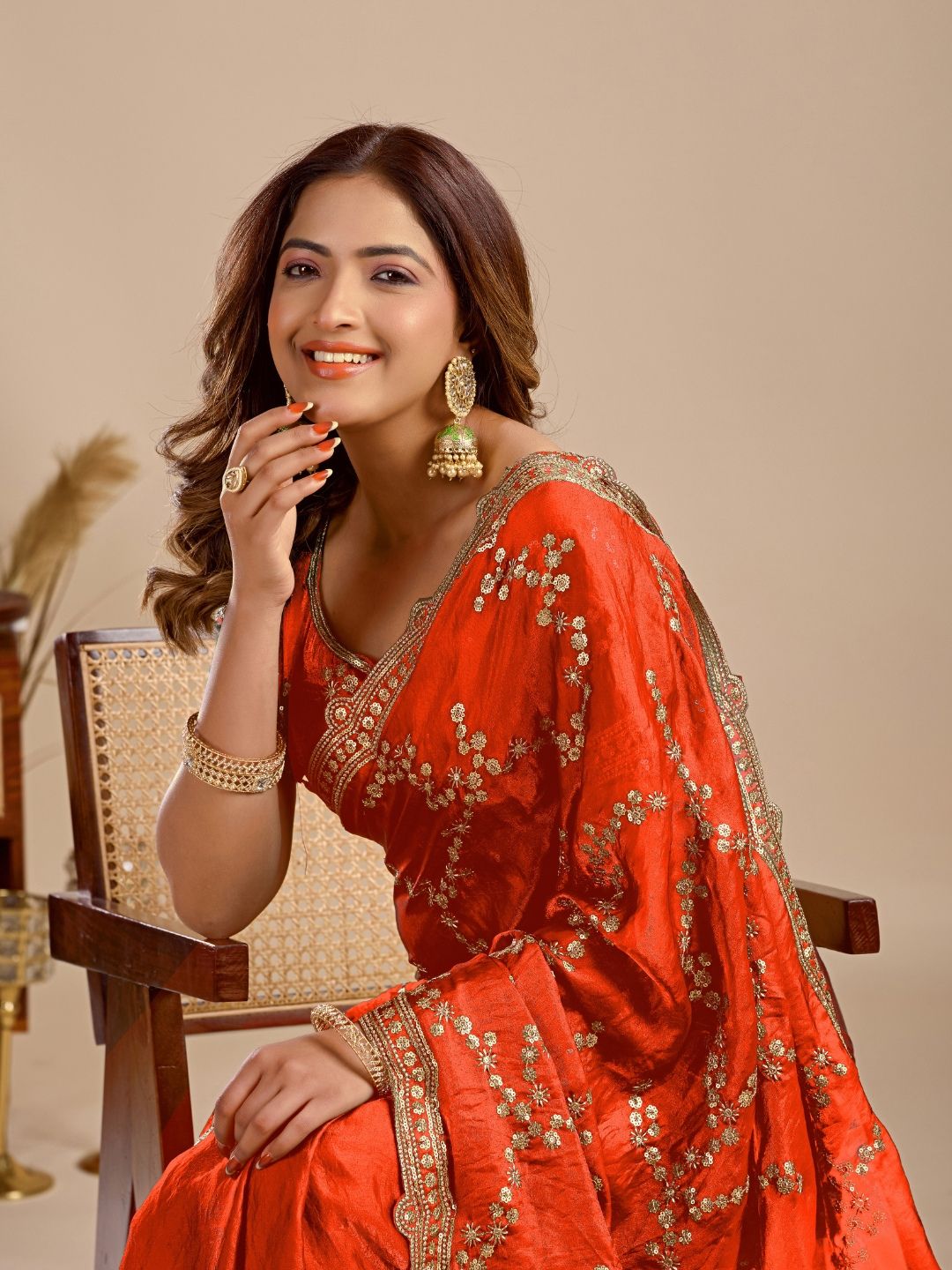 Orange Embroidered Silk Saree with Designer Blouse for Wedding & Festive Wear