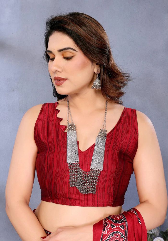 Elegant Red Banarasi Satin Silk Saree with Golden Zari Woven Border