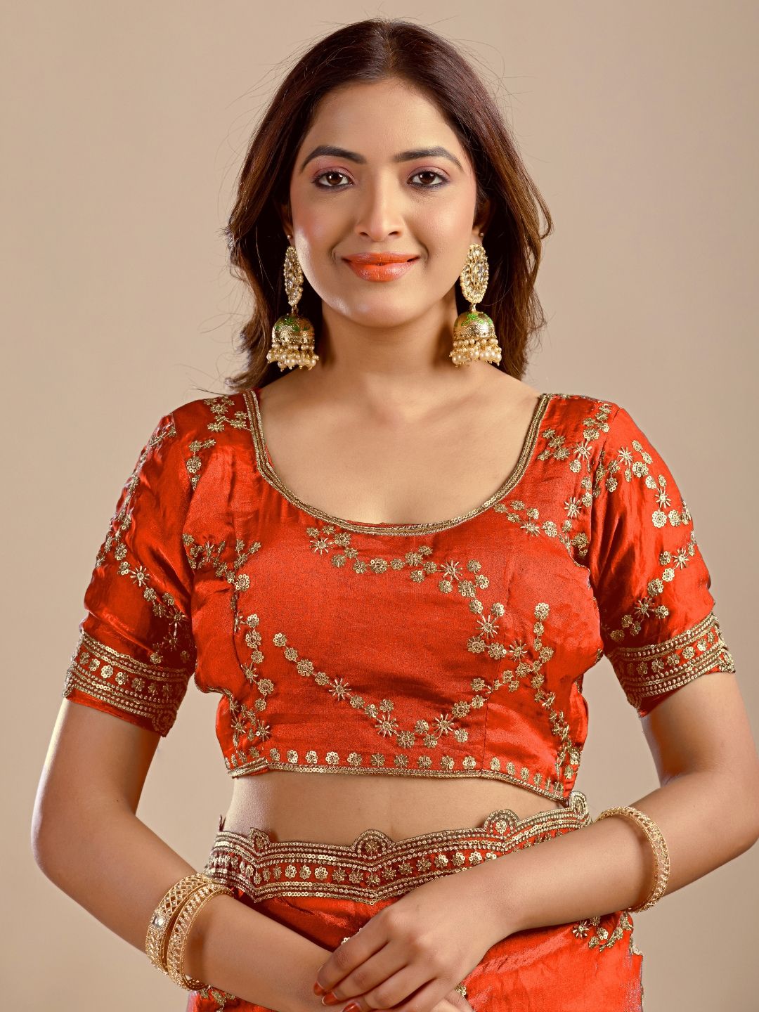 Orange Embroidered Silk Saree with Designer Blouse for Wedding & Festive Wear