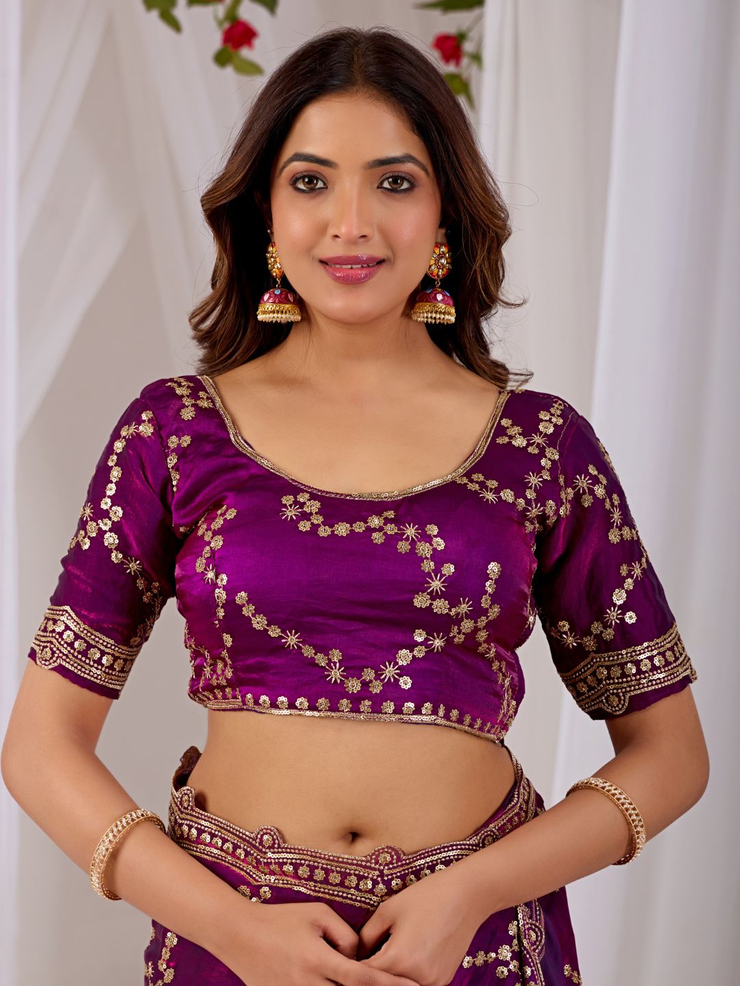 Royal Purple Embroidered Silk Saree with Designer Blouse for Wedding & Festive Wear