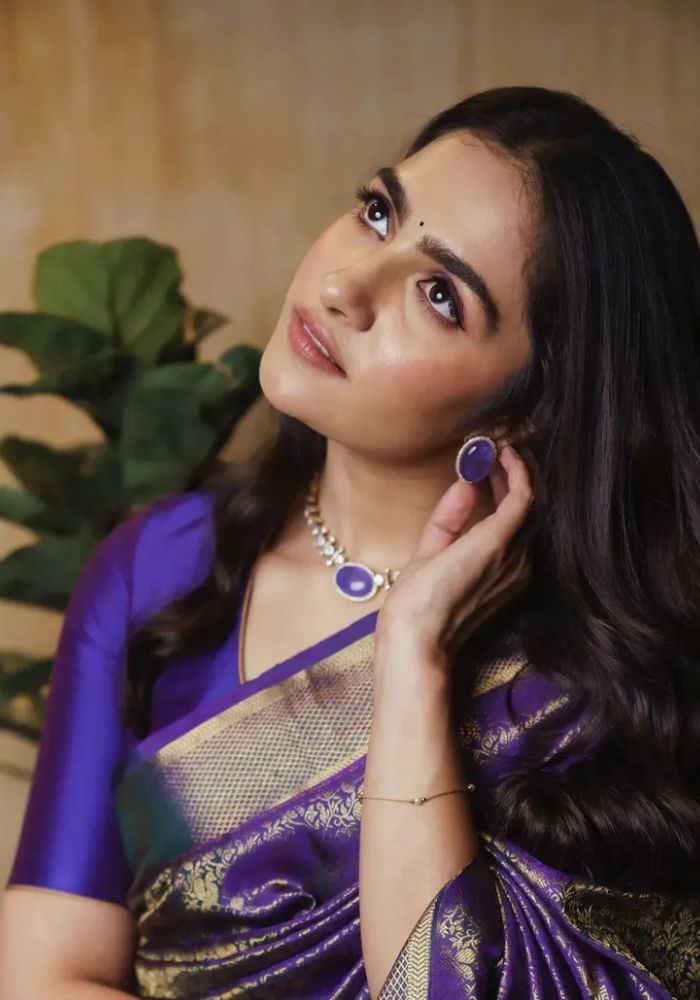 Royal Purple Banarasi Satin Silk Saree with Rich Golden Zari Woven Border