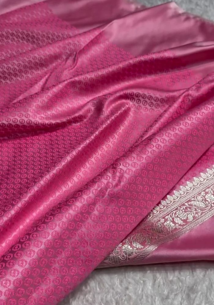 Pink Satin Silk Saree for Wedding