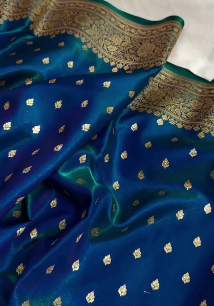 Teal Blue Banarasi Satin Saree for Gift