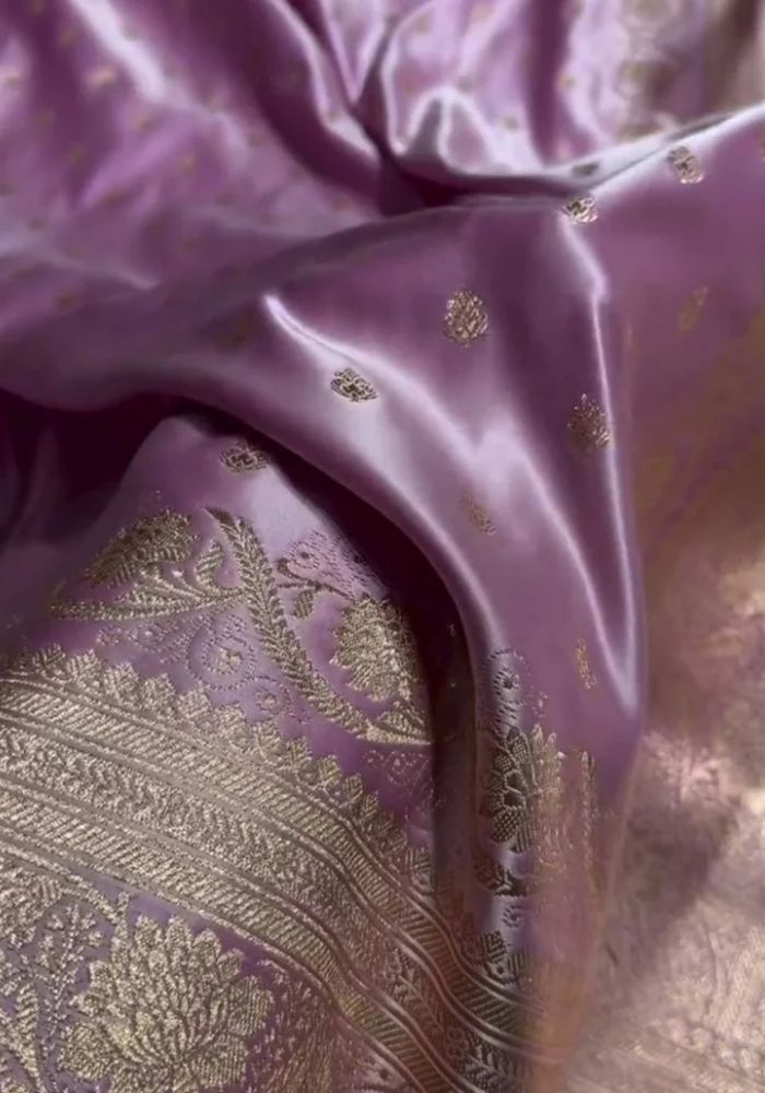 Lavender Semi Katan Silk Banarasi Saree for Wedding