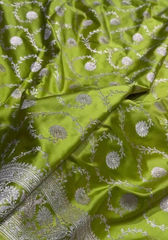 Bright Green Katan Silk Banarasi Saree