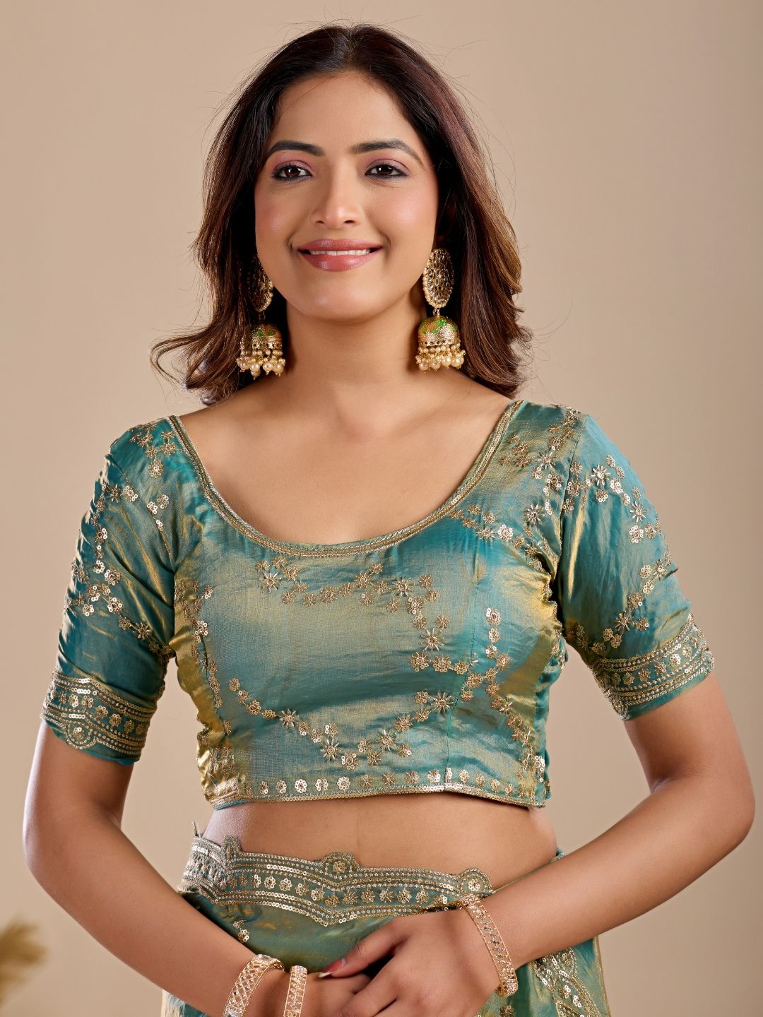 Sea Green Embroidered Silk Saree with Designer Blouse for Wedding & Festive Wear