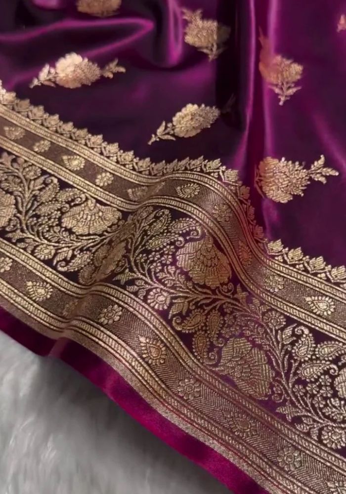 Wine Banarasi Satin Silk Saree for Women