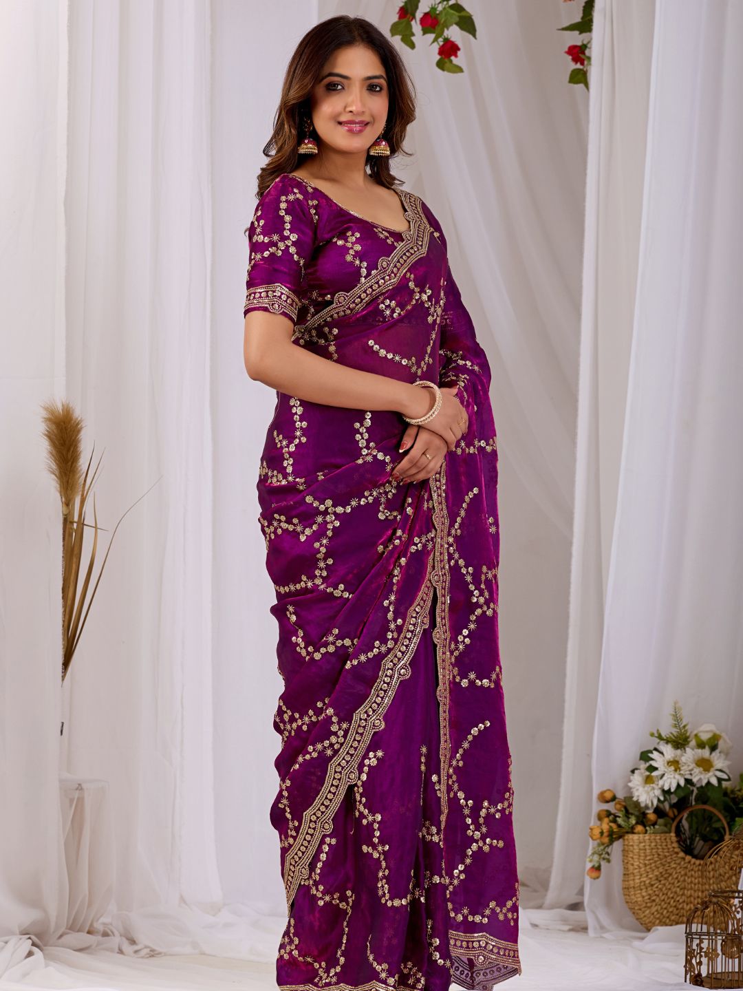 Royal Purple Embroidered Silk Saree with Designer Blouse for Wedding & Festive Wear