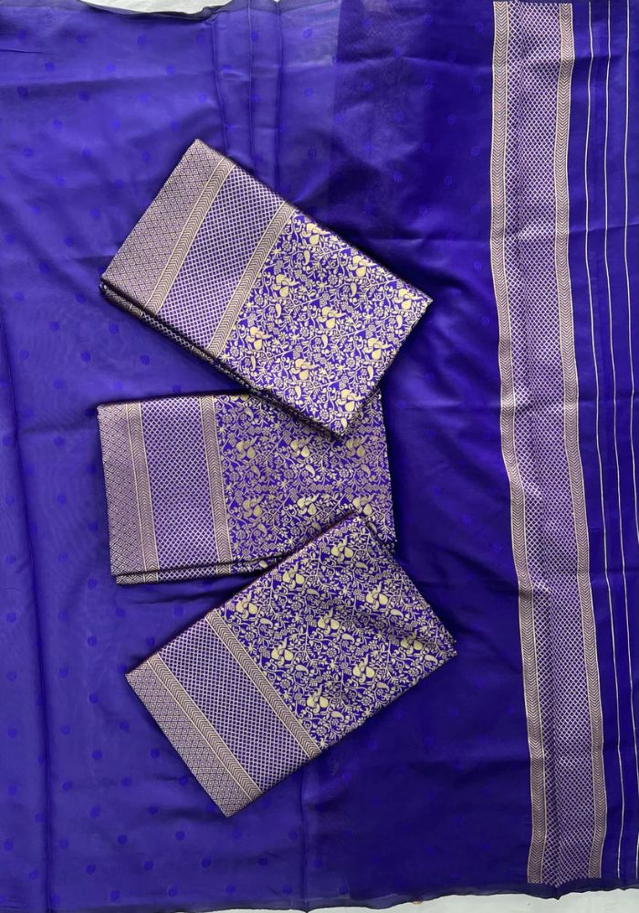 Royal Purple Banarasi Satin Silk Saree with Rich Golden Zari Woven Border