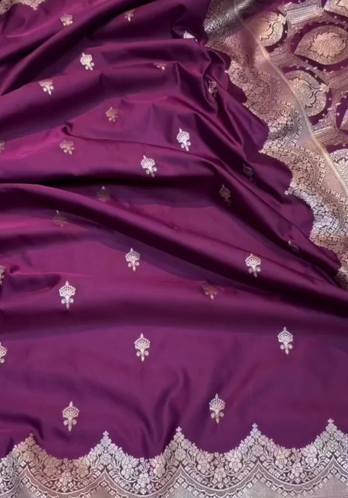 Banarasi Katan Mashru Purple Silk Saree for Wedding