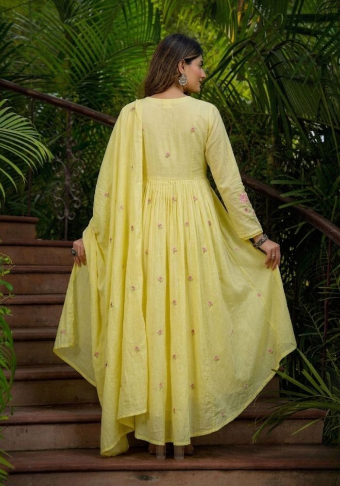 Sunshine Blossom Embroidered Chanderi Silk Anarkali Kurta Set with Dupatta