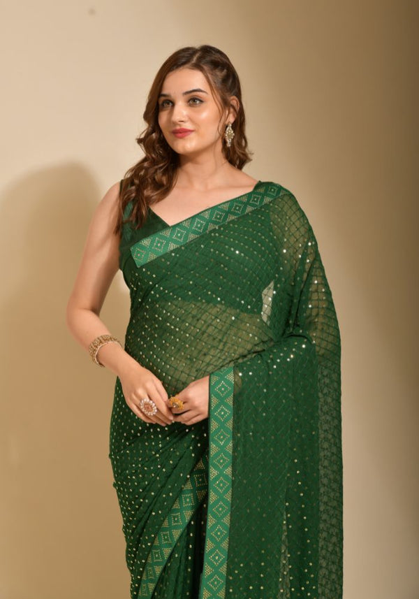 Traditional Charm Green Saree with Intricate Sequin Work