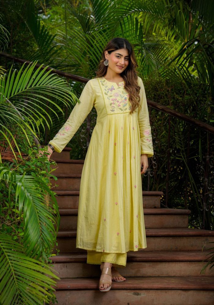 Sunshine Blossom Embroidered Chanderi Silk Anarkali Kurta Set with Dupatta