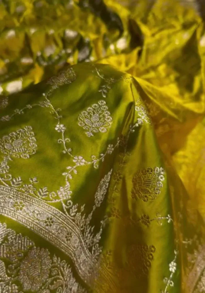 banarasi green satin silk saree
