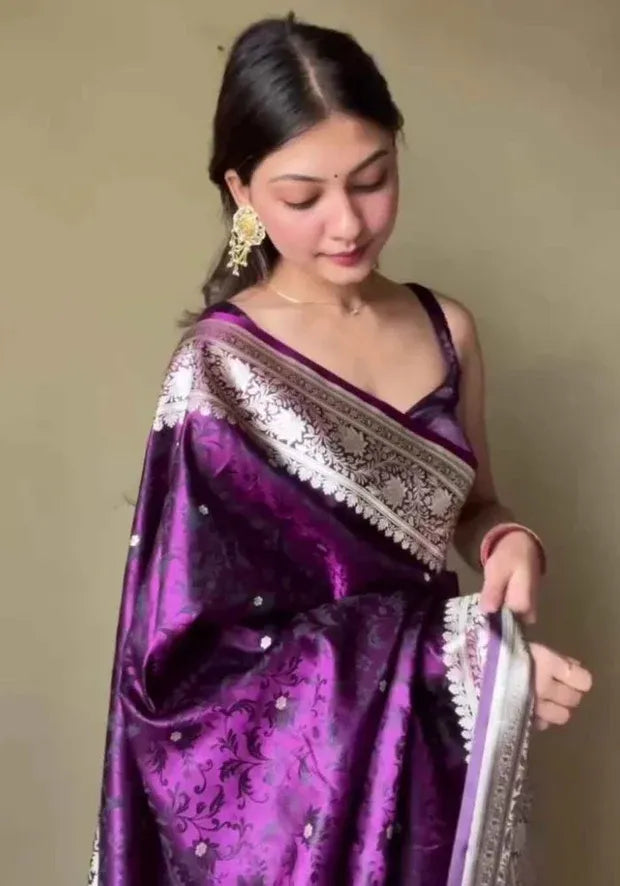 banarasi purple satin silk saree