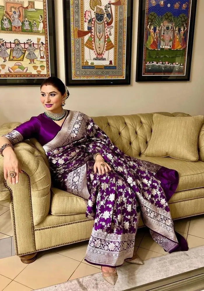 banarasi saree satin silk purple