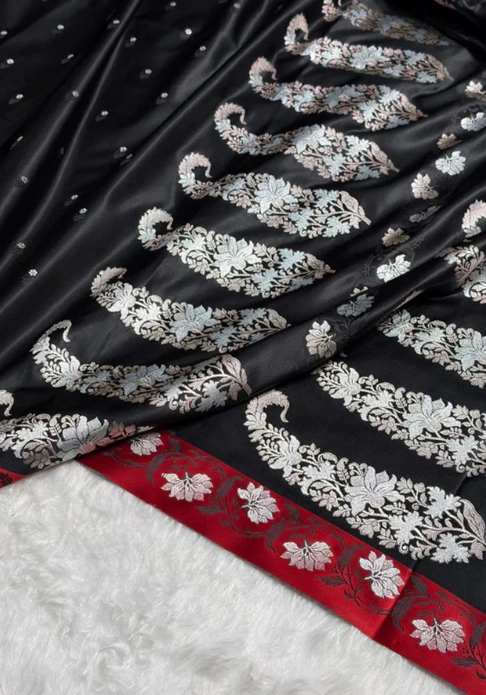 banarasi silk silver saree black