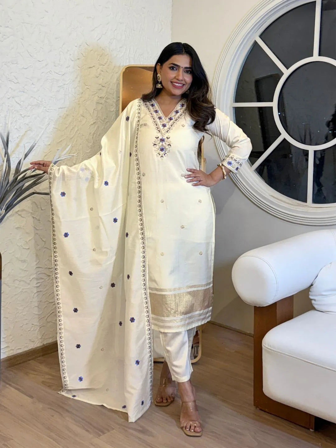 elegant beige wedding kurta set