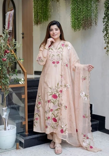 beige gulnaar bloom embroidered chanderi silk kurta set